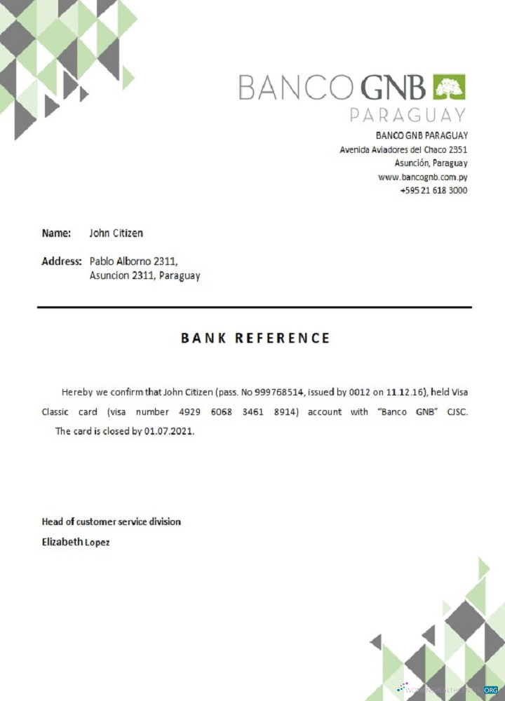 Download Paraguay Banco GNB closure reference Photoshop template